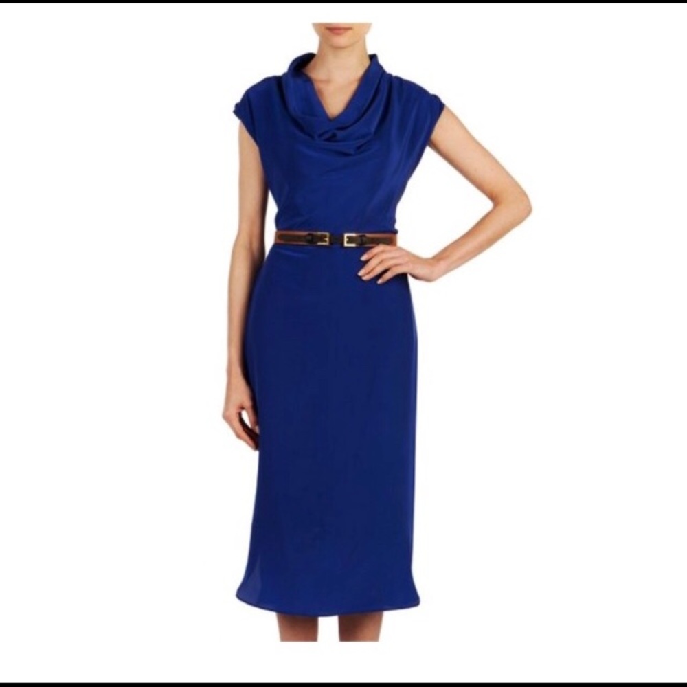 TED BAKER Blue Cowl Neck Silk Dress